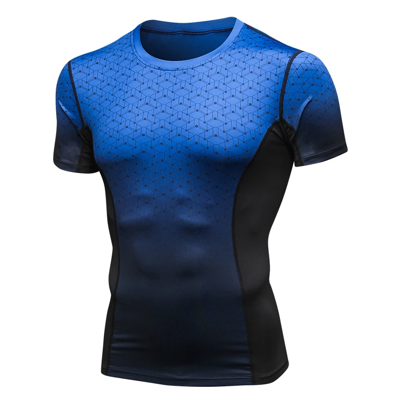 Новинка, дизайнерская футболка для кроссфита, быстросохнущие футболки для бега, облегающие топы, футболки для фитнеса, спортивная одежда, спортивная мужская рубашка для спортзала - Цвет: Синий