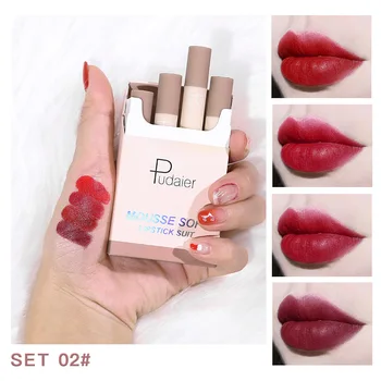 

4 Colors Cigarette Lipstick Set Waterproof Long Lasting Silky Smooth Matte Mist Lip Sticks Tube Beauty Makeup Tools for Women