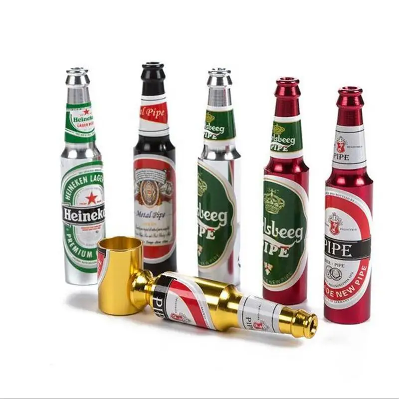 

Aluminum Novelty Small Pocket Beer Bottle Type Tobacco Pipe Mini Beer Smoke Portable Smoking Pipe Herb Tobacco Pipes Gifts