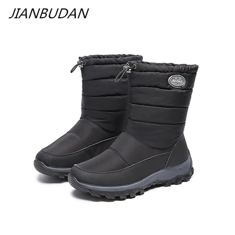 

JIANBUDAN Waterproof cloth snow boots New fashion women's plush cotton boots Casual sports winter warm women Mid-Calf boots