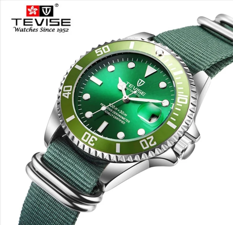 

TEVISE T801 Luminous Green Water Ghost Watch Automatic Mechanical Anti-Scratch Rotatable Outer Ring Waterproof Watches Luxury