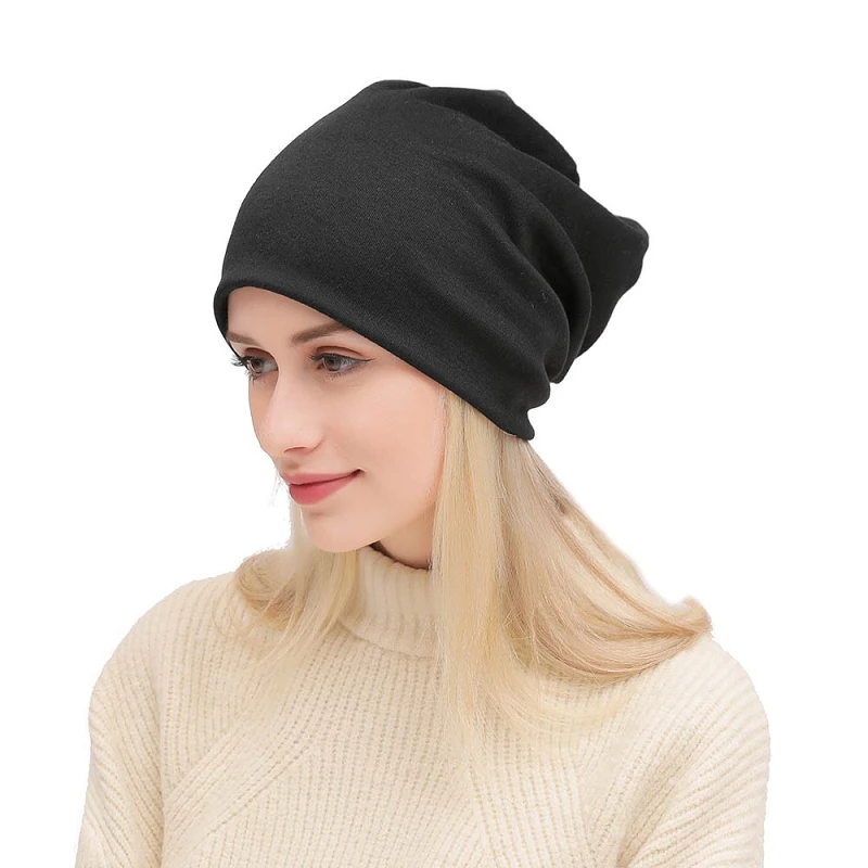 Унисекс Зимние трикотажные свободные хип хоп шапочки бини однотонные кепки Skullcap
