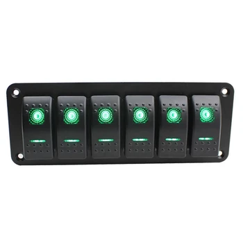 

NEW-6 Gang Car Boat Marine Circuit Green LED Rocker Switch Panel Breaker 12V/24V