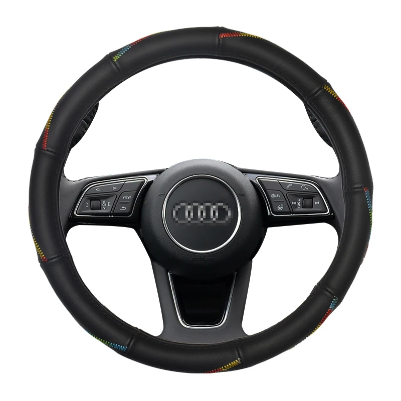Крышка рулевого колеса из натуральной кожи для Audi A1 A3 A4 A6 A4L A6L Q3 Q5 Авто аксессуары интерьера - Название цвета: Annular colored