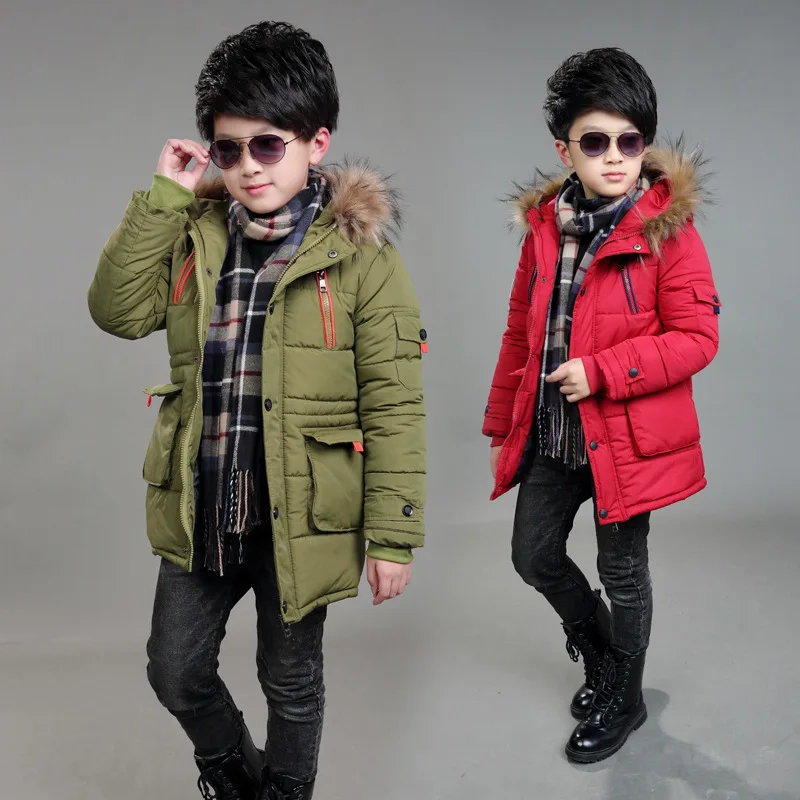 Детские зимние хлопковые куртки на двойной молнии утепленная хлопковая куртка с капюшоном и меховым воротником для мальчиков детская теплая верхняя одежда, пальто