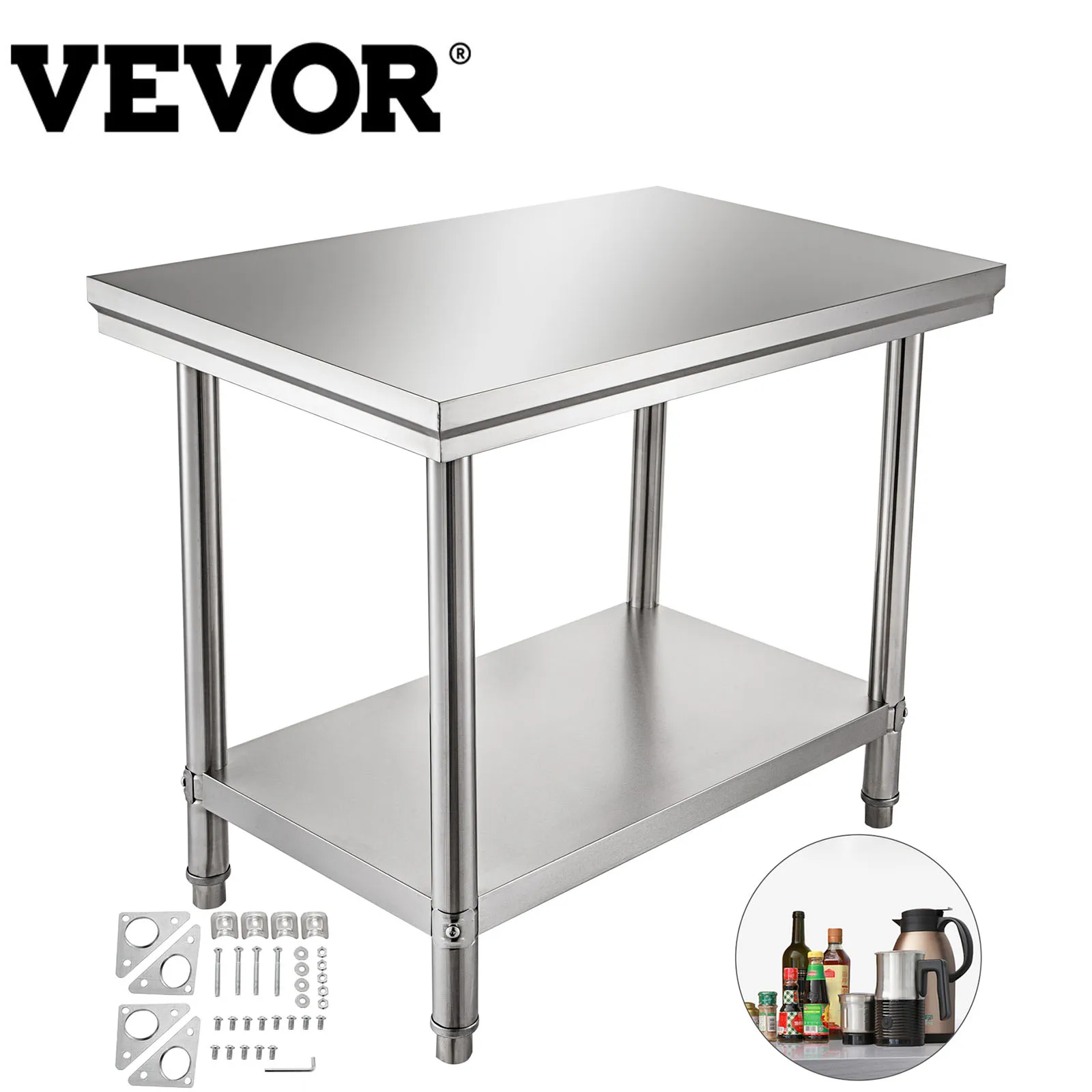 Профессиональный Рабочий стол VEVOR для кухни из нержавеющей стали нагрузка 500
