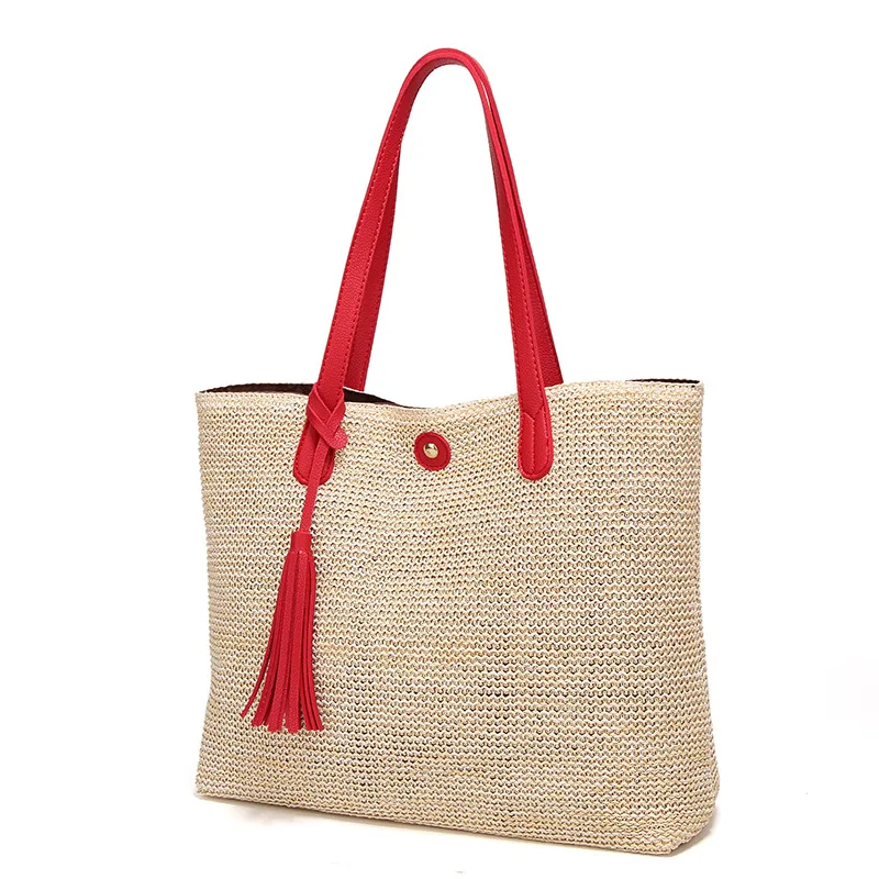 Новые сумки, модные женские сумки, Большая вместительная Мягкая Повседневная летняя пляжная соломенная сумка, простые дизайнерские женские сумки на плечо - Цвет: Красный