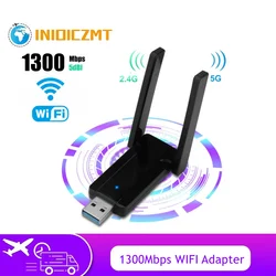 INIOICZMT – adaptateur WI FI externe 1300 ghz/5 ghz, 3.0 mb/s, USB 2.4, double bande, pour PC de bureau, ordinateur portable, Windows et MAC 