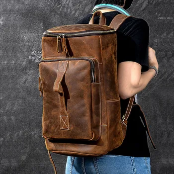 

Vintage men's Leather Backpack Original Backpacks Crazy Horse Genuine Cowhide Skin Leather Men's Bag Cow Leather Backpacks