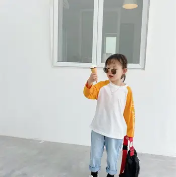 

2020 new girls boys patchwork t-shirt spring cotton fashion kids top 3-9t HM52