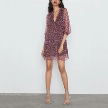 Летнее женское платье с v-образным вырезом, украшение в виде листьев, Цветочное платье с принтом, платье