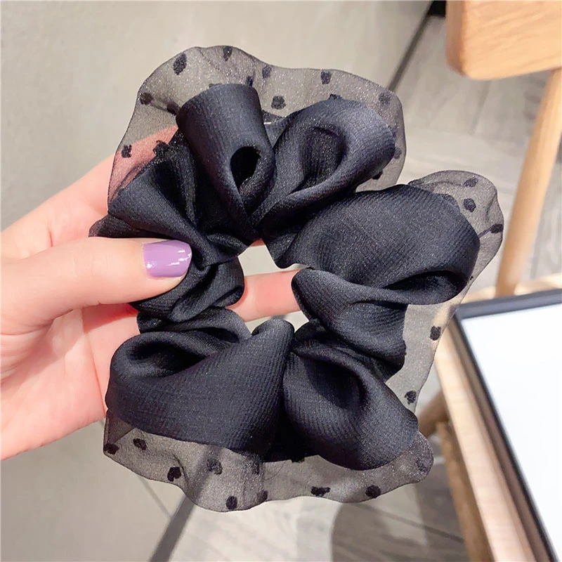 designer hair clips 1Pc Women Hair Bands Lace Dot Hair Ties Hair Accessories Chiffon Scrunchies for Girls Lady Elastics Bezel Women Ponytail Holders large claw hair clips