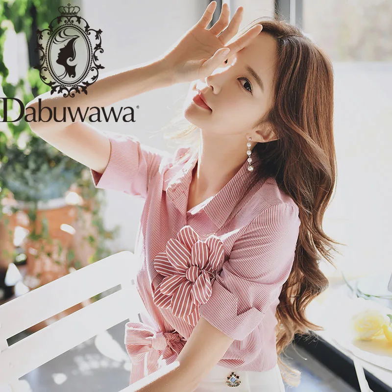 

Dabuwawa Pink Solid Button Front Appliques Blouse Shirt Women Tops Short Sleeve Basic Blouses For Office Ladies DN1BST023