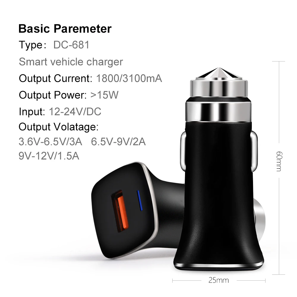 Car-Charger-5V3A-Quick-Charge-3-0-Car-Charger-with-micro-usb-cable-Type-C-cable 副本
