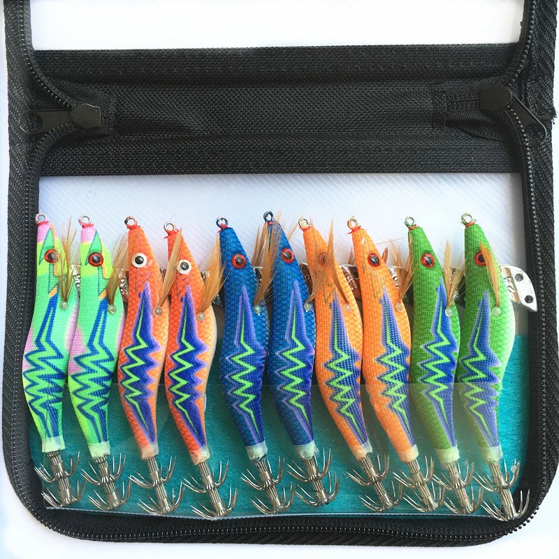 

10Pcs Squid Hook Lure Squid Jigs Box Fishing Accessary Fishing Lure Bag Shrimp Fishing lure