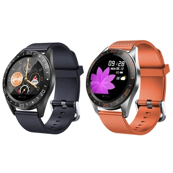

2 Set 1.22Inch Smartwatch Men Women Heart Rate Blood Pressure Monitor Smart Watch-Orange & Blue