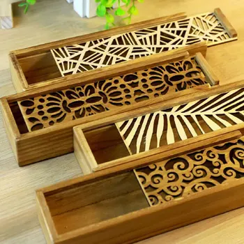 

Retro Carved Box Hollow Wood Pencil Case Storage Box Students Cute Wooden Pencil Box Multi Stationery Desk Storage Accessories