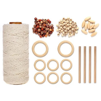 

Macrame Cotton Rope Cord 100M with Wooden Stick for DIY Craft Plant Hanger Knitting,DIY Craft Knitting Summer Travel Bag