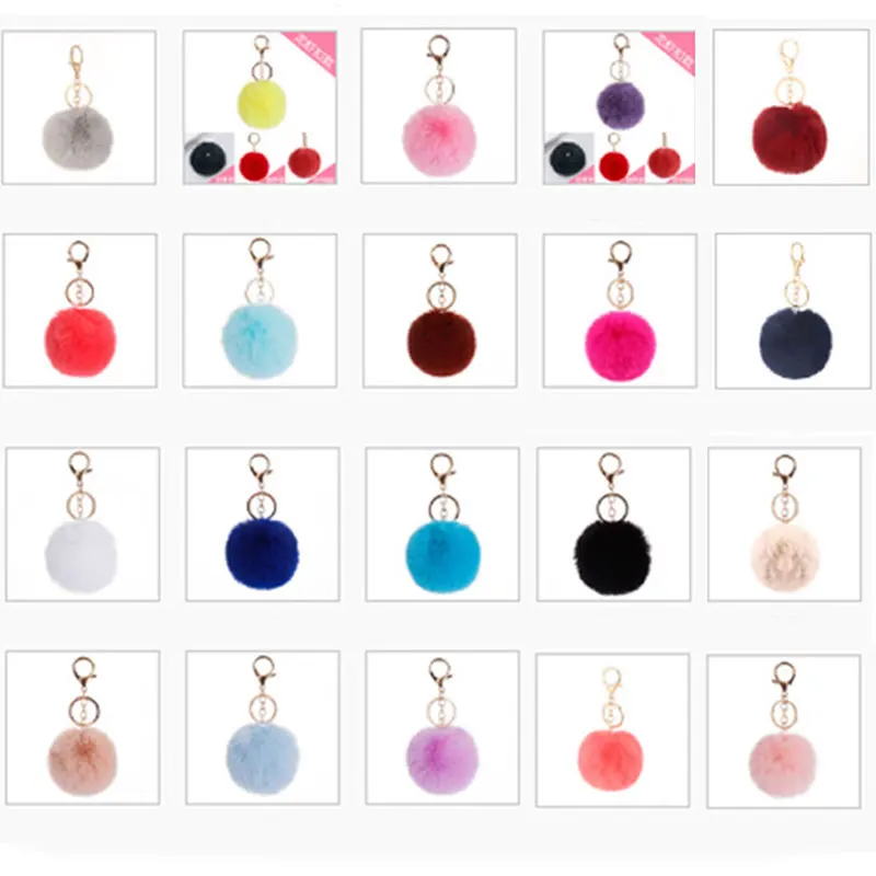 LLavero de piel esponjosa con pompón para mujer, Bola de pelo de conejo de imitación, llavero de coche, llavero con pompón, bolsa, joya colgante para regalo