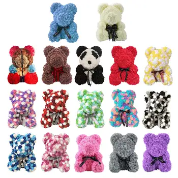 

Behogar Rose Flower Bear Forever Artificial Flower Bear for Anniversary Mothers Birthday Wedding Valentine Day Gift 15.75inch
