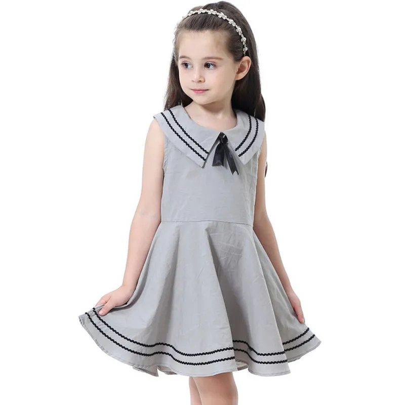 Новое поступление года; платье для девочек Хлопковое детское платье в морском стиле детские платья без рукавов с бантом и матросским воротником; Одежда для девочек