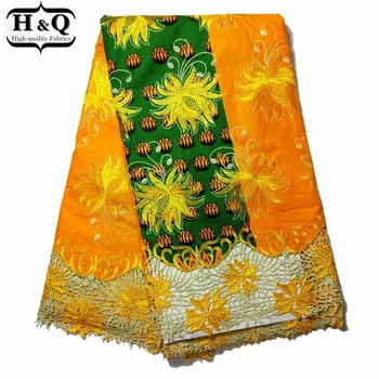 

H&Q latest wax africain batik lace 100% cotton fabric high quality embroidery nigerian laces water soluble fabrics 6 yards/piece