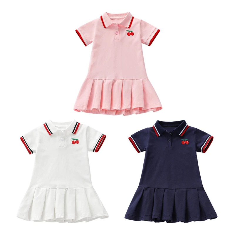Summer Casual Baby Girls Clothes Dress Cherry Print Short Sleeve Dress Kids Toddler Pageant Dresses smock dress