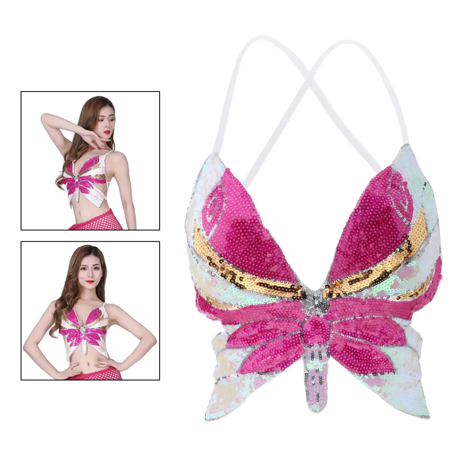Latin Belly Dance Halter Bra Top Women Ladies Sexy Sequins Dance Costumes Halter Tops