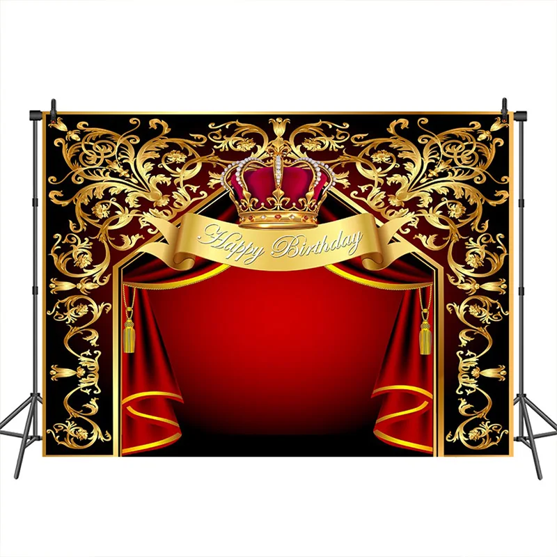  Happy Birthday Backdrops Red curtain Stage Crown Gold Celebration Background Customized Photographic for Photo | Электроника
