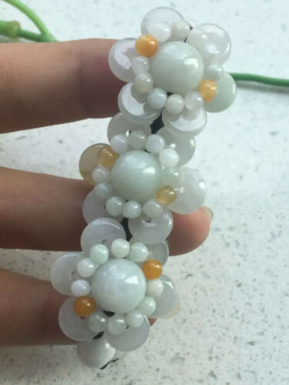 

100% natural A jadeite adjustable woven beautiful Flower bracelet AAA