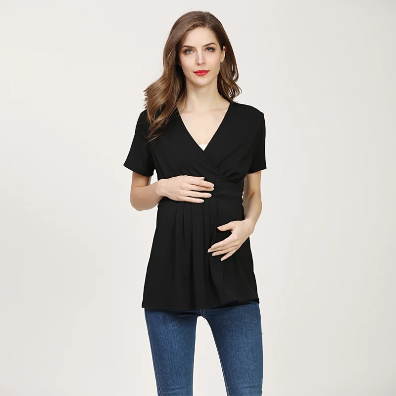 Emotion Moms Summer Pregnant T-shirt Maternity Tops Women Big Size Shirt Solid Color Clothes 6