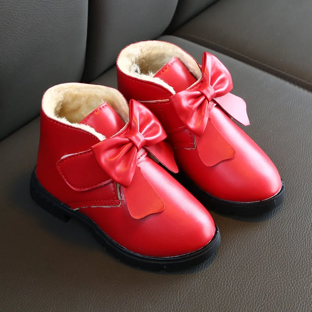 Новая зимняя верхняя нарядная одежда для мальчиков; с постепенным увеличением детская одежда с бантом для маленьких девочек; Верхняя одежда; теплый спортивный зимние ботинки ботиночки повседневная обувь для малышей - Цвет: Красный
