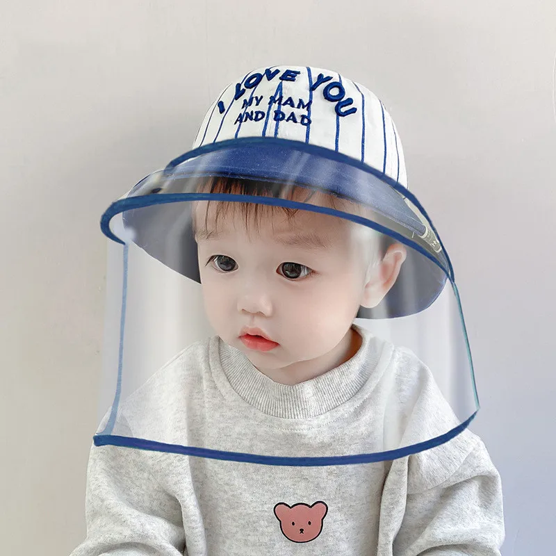 2021 Spring Autumn Baby Kids Bucket Hat Cap Protective Face Shield Cover Detachable Mask Anti Saliva Dustproof Dual-use Sun Hat