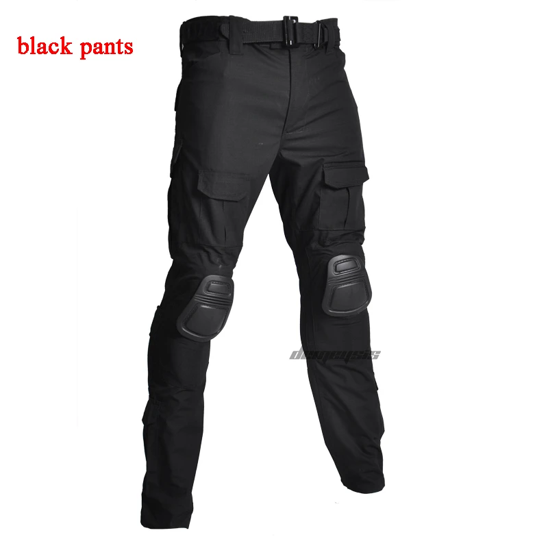 Дышащая армейская военная форма рубашки в охотничьем стиле+ брюки наколенники камуфляж ghillie костюмы тактические боевые тренировочные костюмы набор - Цвет: black pants