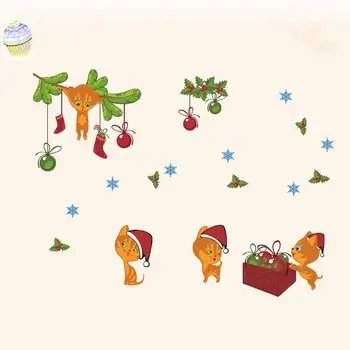 

Novelty Christmas Hat Cap Cat Wall Sticker Window Decal DIY Mural Store Decor