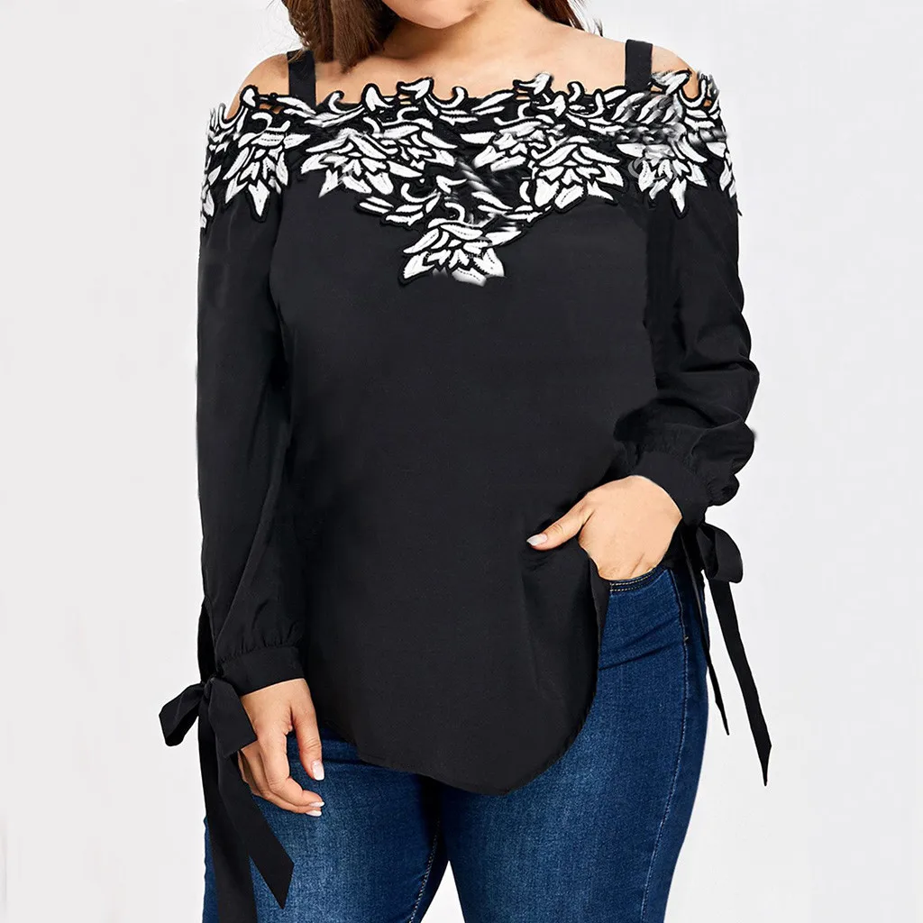 

MUQGEW women slash neck tshirt 2019 autumn long sleeve tops Women's Fashion Winter Off-Shoulder Print Loose Large Size Top #g4