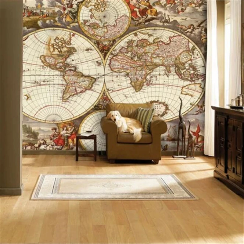 

Drop Shipping Custom Large Wallpaper Murals World Map Retro Nostalgic Living Room TV Background Wall Papers Home Decor Wallpaper
