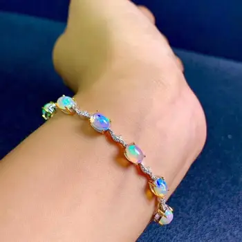 

New Natural Opal Bracelet 925 Silver Two-color Electroplating Process Ladies Bracelet
