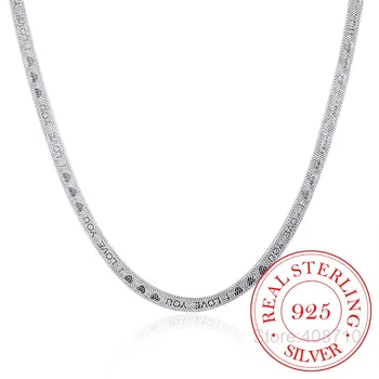 

"I LOVE YOU" 925 Silver Necklace 4MM Snake Chain Men & Women Couple Sterling Silver Jewelry Blade Chain