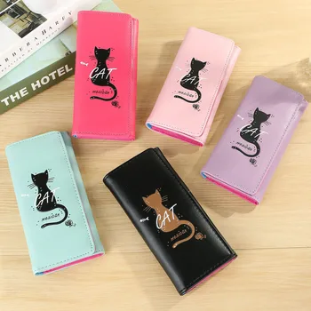 

Women Simple Cat Long Wallet Coin Purse Card Holders Handbag Package carteira portfel wallets monederos para mujer кошелек