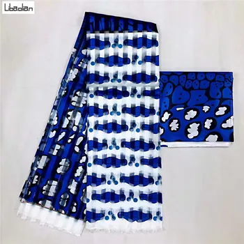 

2+4yards organza african silk fabric hot selling wax print organza with 2yards silk blouse matching silk wax design M910-10