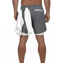 Популярные мужские шорты для бега 2 в 1, спортивные шорты с карманами для безопасности, шорты для фитнеса со встроенными карманами на молнии