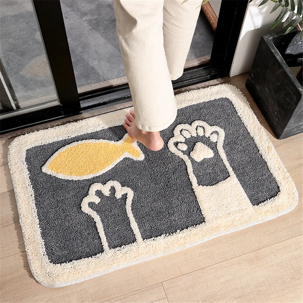 

Cartoon Pattern Home Cotton Bathroom carpet Non-slip Flocking Rug Kawaii Soft Floor Water Absorption Floor Carpet Floor Decor