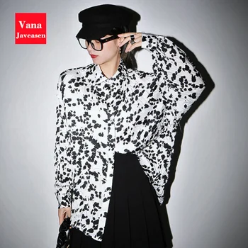 

Pleated Leopard Shirts Women Tops Single-breasted Long Sleeve Loose Chiffon Long Shirts Streetwear Ladies Tops Turn-down Shirt