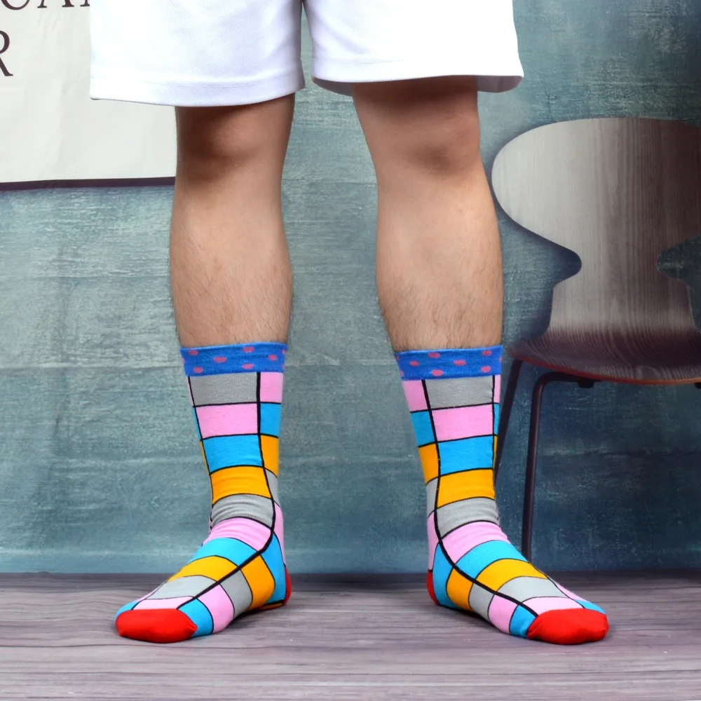 SANZETTI/5 пар в партии, мужские повседневные носки из чесаного хлопка с надписью «Happy Crew», забавные модные вечерние носки, креативные носки