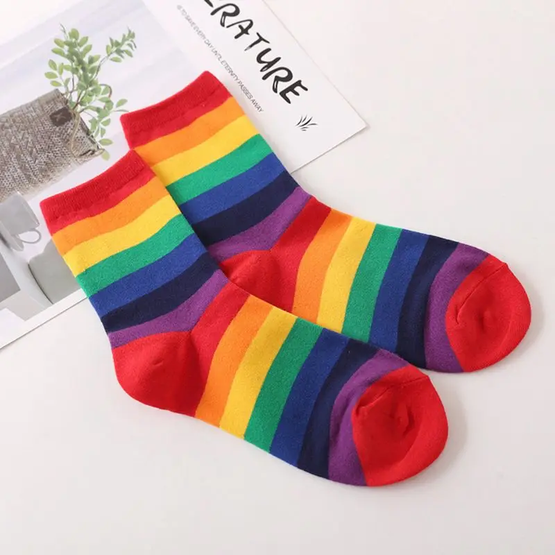 Harajuku, женские, мужские, радужные, в разноцветную полоску, длинные гольфы, Skaterboard, чулочно-носочные изделия, высокое качество, бренд