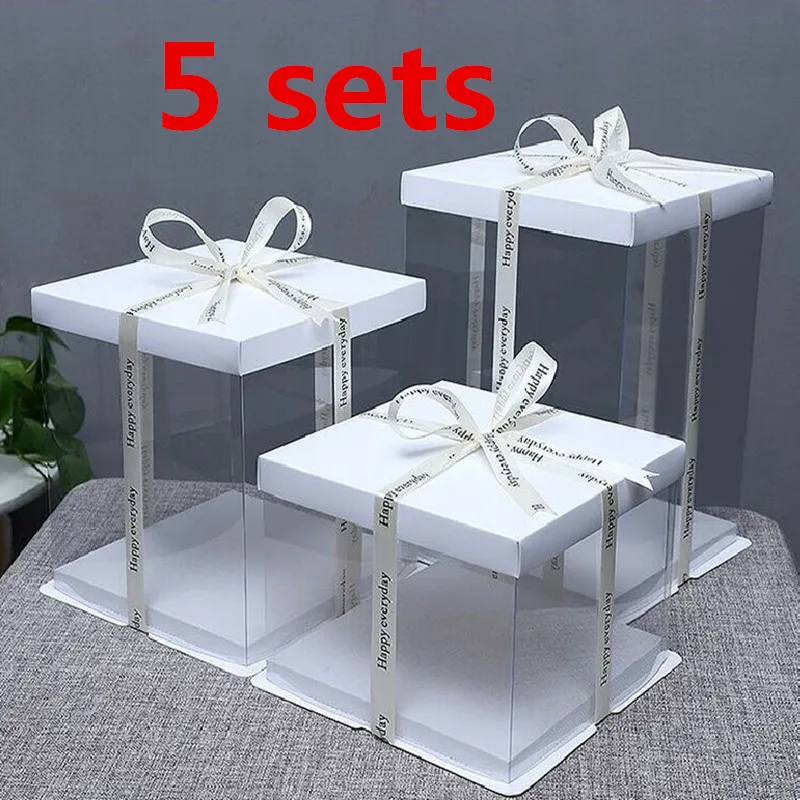 

5 sets transparent Round Cake Box New Clear Round Pattern Transparent Gift Flower Cake Box Lovely Goods Lego Exhibition Box