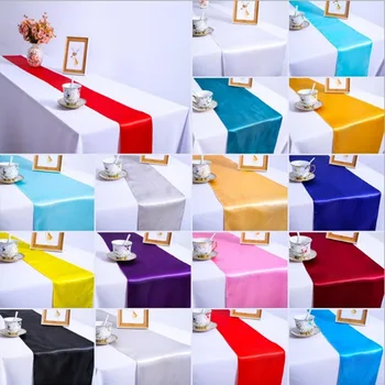 

High quality 10pc satin table flag white / red / gold / champagne 18 colors 30 * 275cm for wedding hotel banquet home decoration