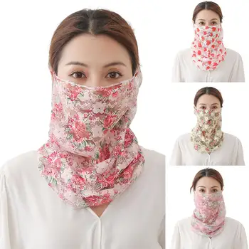 

Women Chiffon Mask Scarf Face Riding Masks Wraps lace Floral Print Lady Neck Scarves Foulard Bandana Reusable Masks Sun Protect