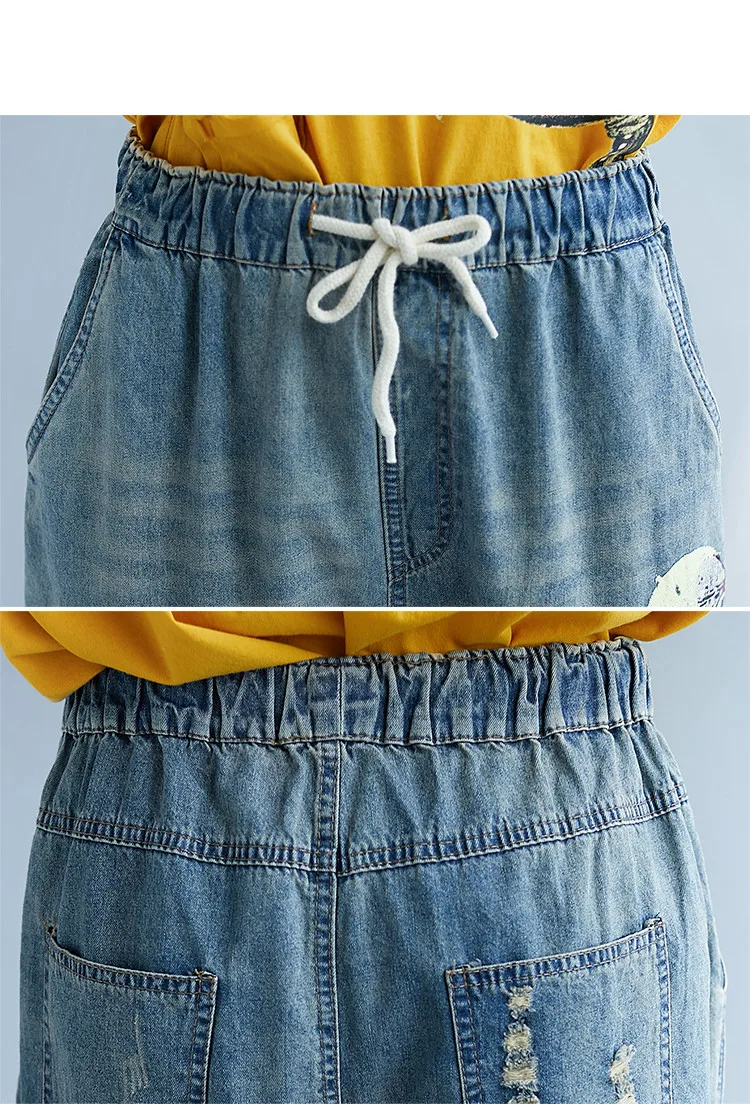 Funny Cartoon Print Jeans Woman Elastic Waist Jeans Boyfriend Trouser Harem Jeans Denim Korean Pant Push Up Vintage Plus Size